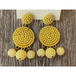 Yellow Seed Bead Beaded Statement Earrings